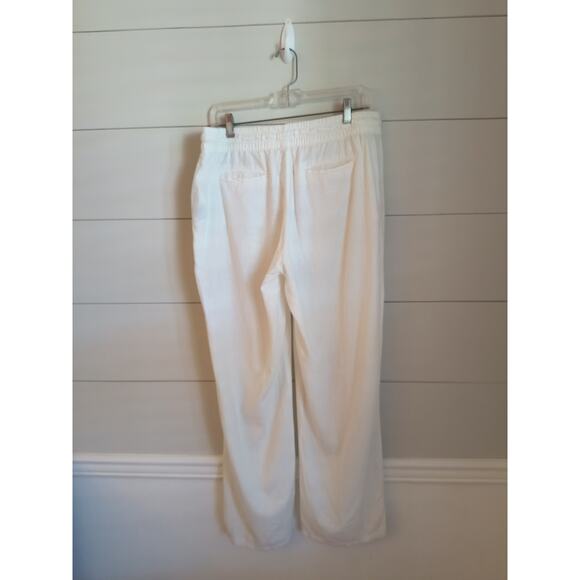Guess Reagan Linen Pant Women's Size L White Elastic Waist Wide Leg Pockets - Picture 11 of 16